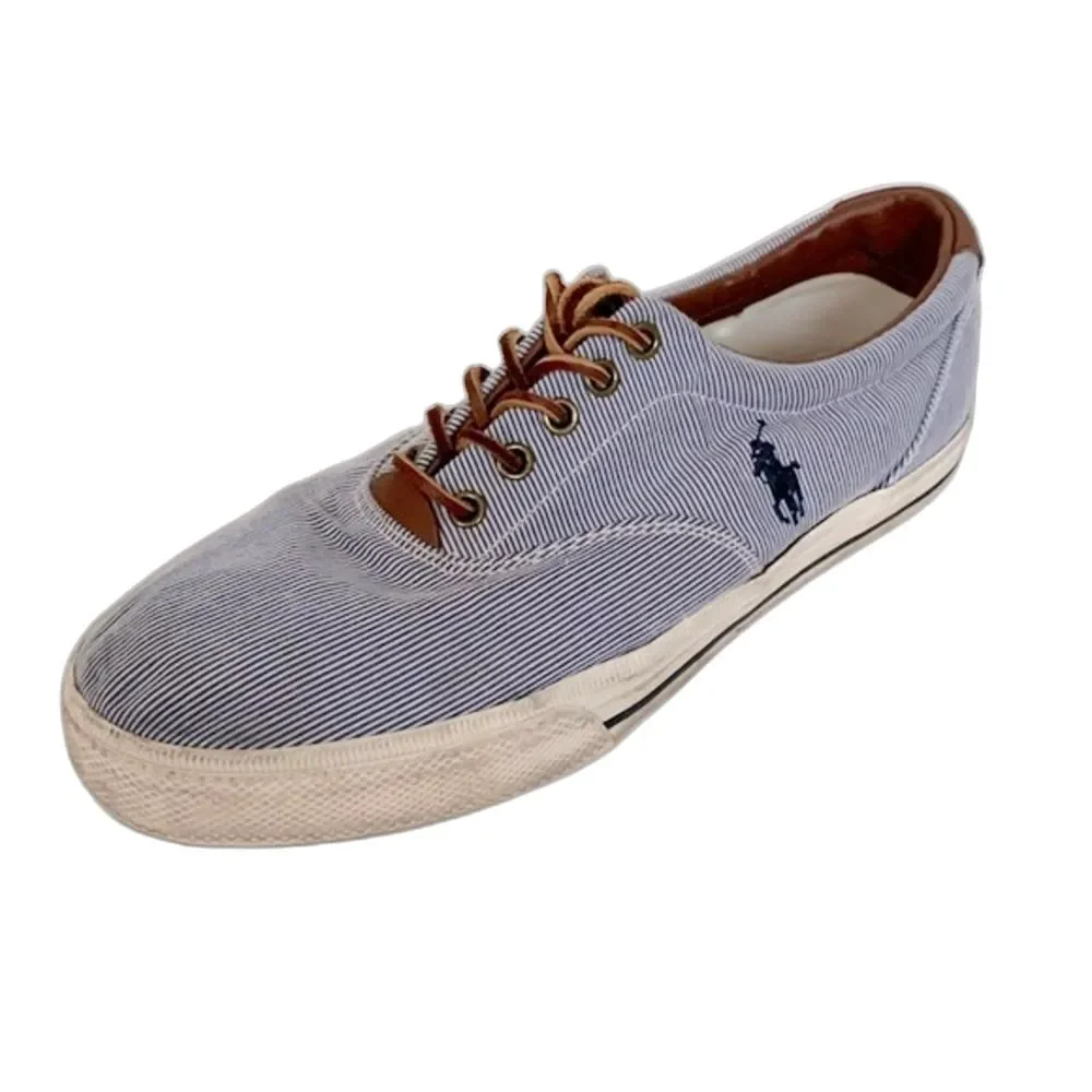 Polo Ralph Lauren Men's Vaughn Blue White Stripe Canvas Boat Deck Sneaker Sz 11